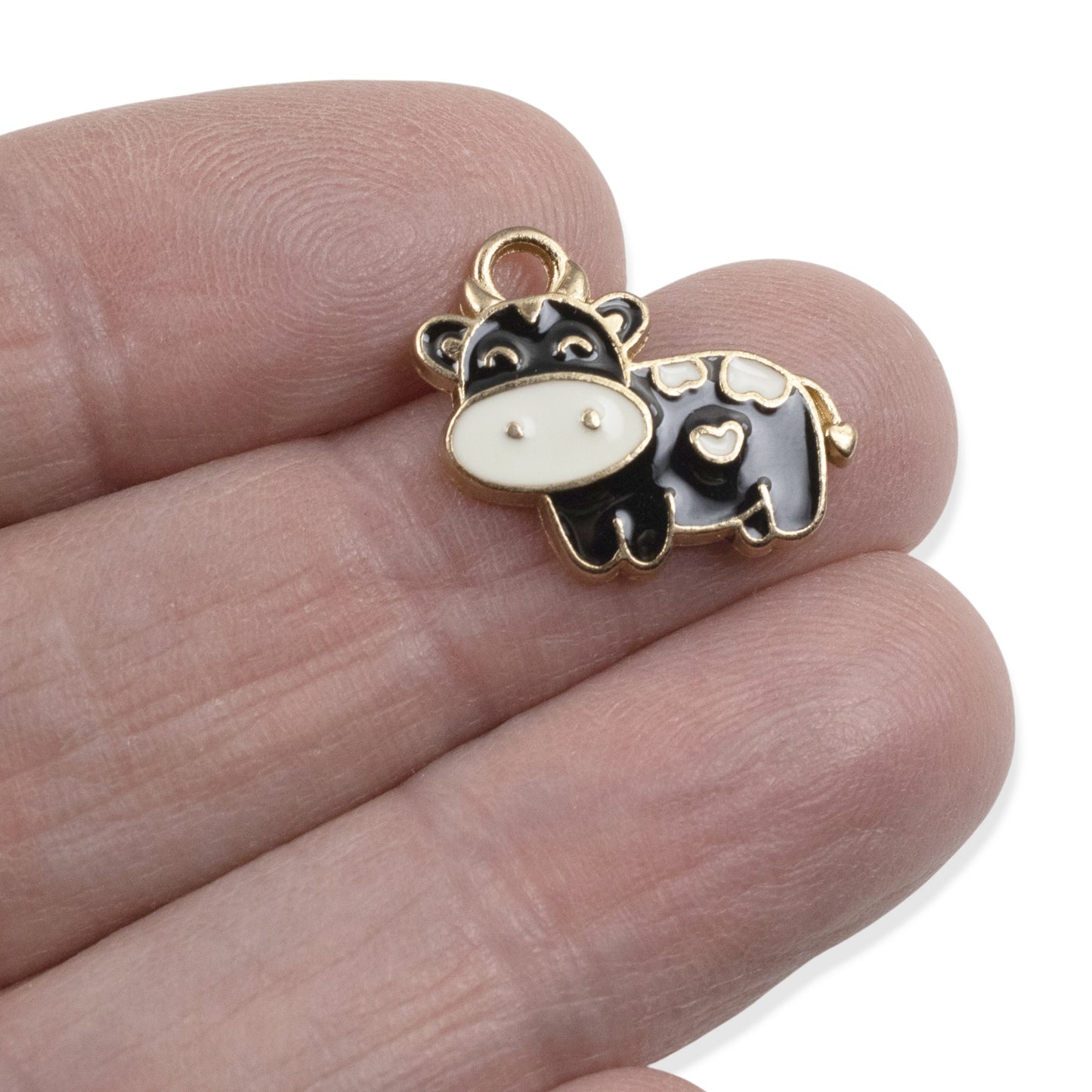 Black Cow Charms 6-Pack, Enamel Metal Pendants, Farm Country Jewelry Supply