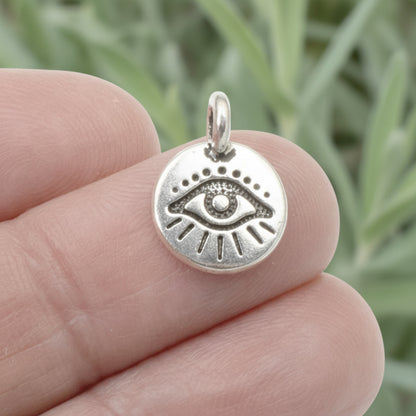 Silver Evil Eye Charm Pendants, Matching Pair for Leather Cord, 2-Pack