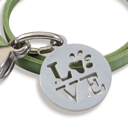 Paw Print Clip On Charm: Silver Love Dog Tag Pet Collar Accessory Stainless Steel