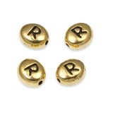 4 Gold Letter "R" Alphabet Beads, TierraCast Oval Initial Beads for DIY Jewelry