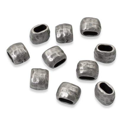 10 Antique Pewter Hammered Barrel Leather Crimp Beads, 4x2mm Hole Size