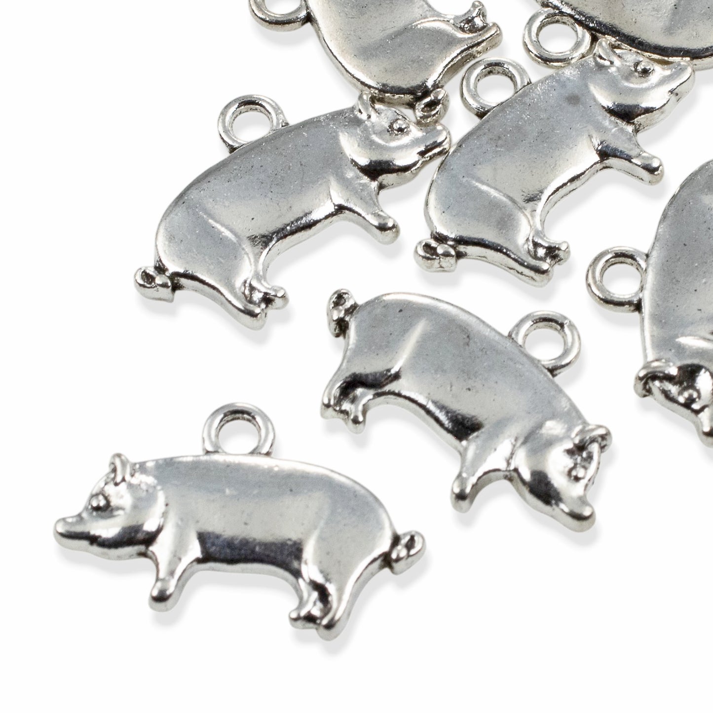 Pig Charms 10Pcs, Silver Farmhouse Animal Pendants, Rustic Country DIY Jewelry