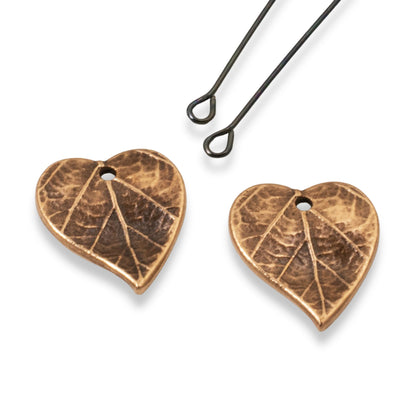 Antique Copper Heart Leaf Charms for Jewelry Making, 4-Pack for Nature Jewelry