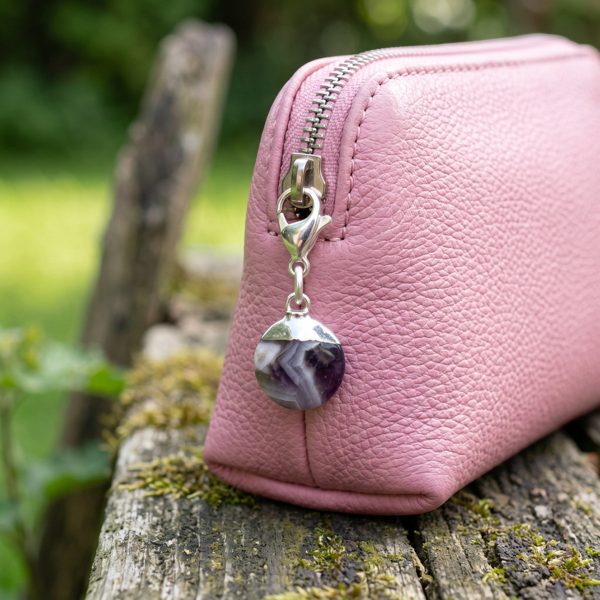 Purple Amethyst Clip-on Charm, Stylish Stone Bag Accessory Easy Clasp Attachment