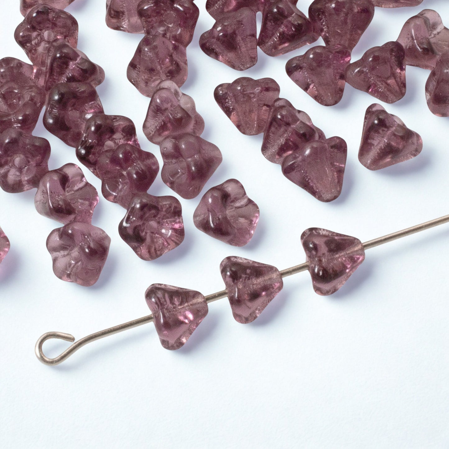 100pcs Amethyst Czech Glass Mini Bell Flower Beads, 4x6mm Purple Jewelry Making