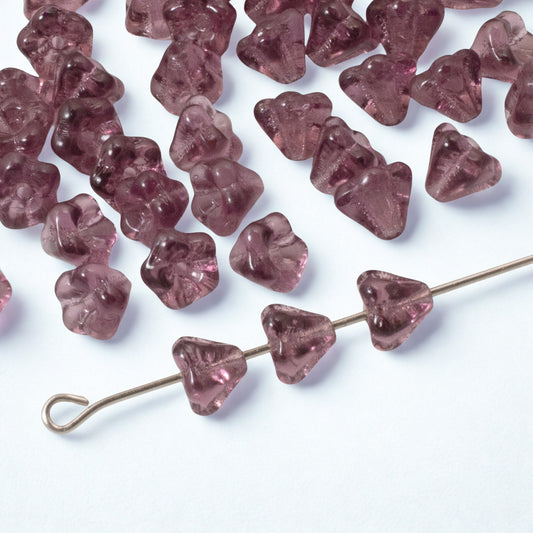 100pcs Amethyst Czech Glass Mini Bell Flower Beads, 4x6mm Purple Jewelry Making