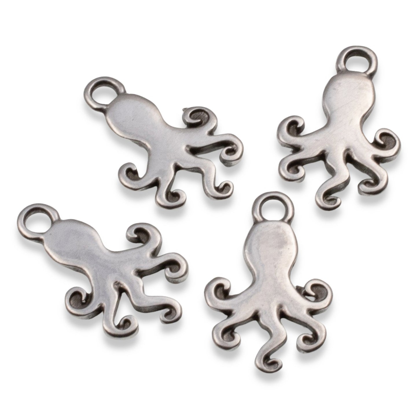 Silver Octopus Charms: 4-Pack Sea Creature Pendants, Summer Beach Nautical Jewelry