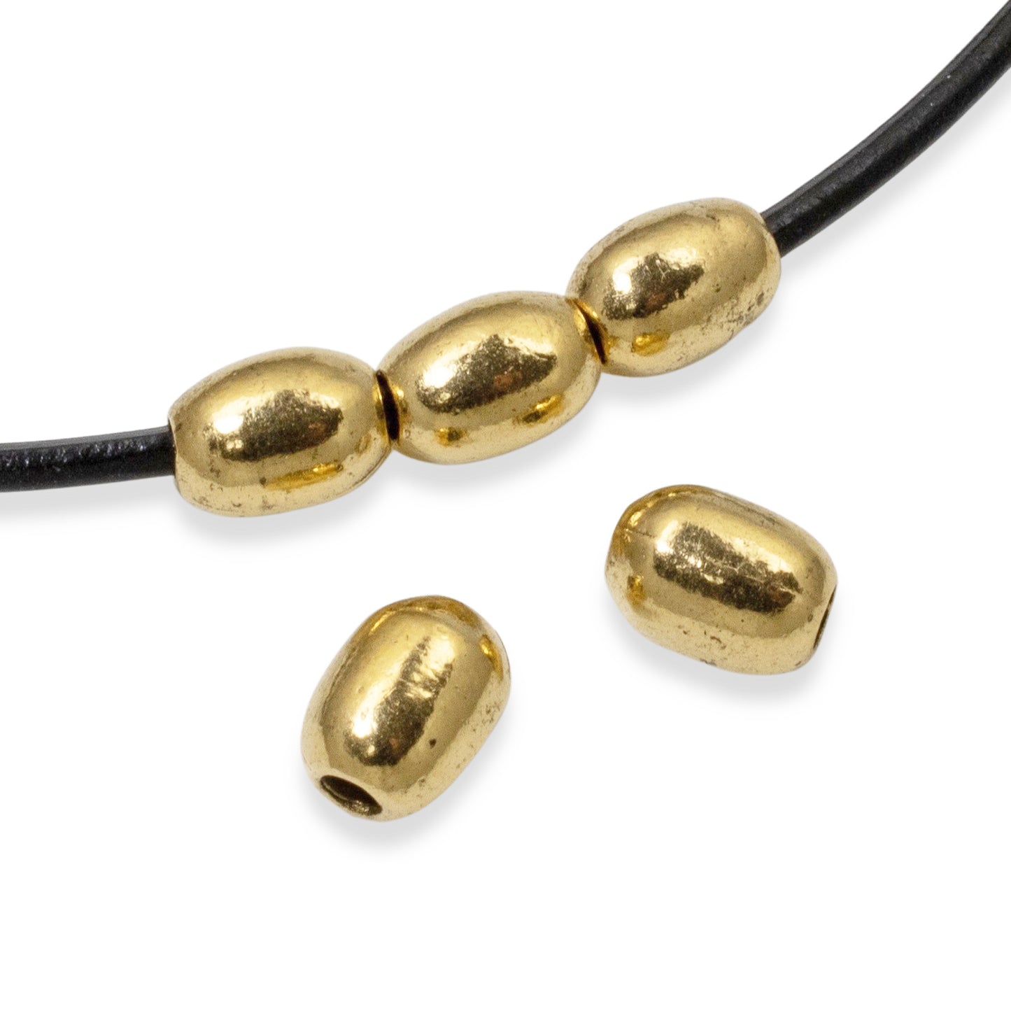 5 Gold Mini Oval Tube Beads - 6x8mm + Large Hole for Leather - Nunn Design