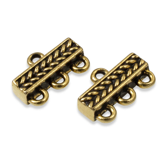 2 Pc Gold 3 to 1 Braided Links - Multi-Strand Connectors - TierraCast Pewter