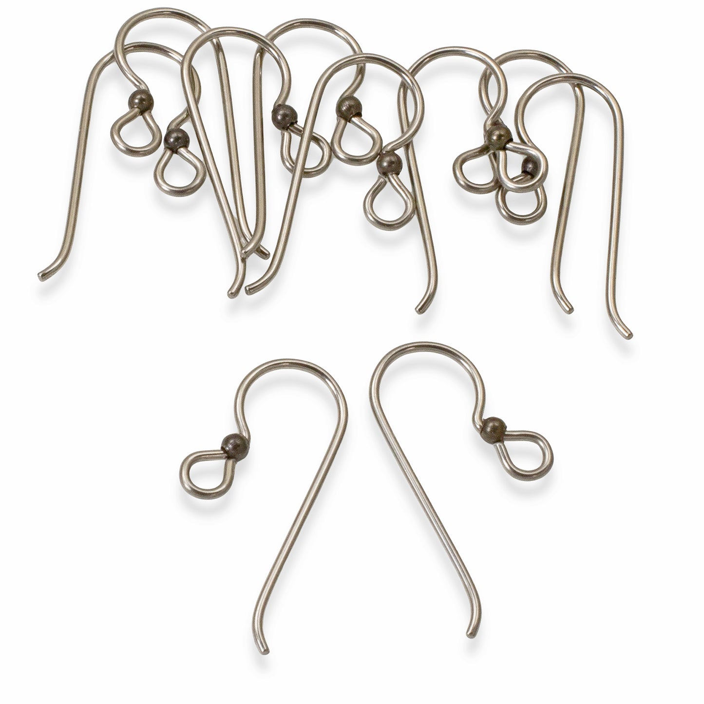 10 Gray Niobium Earring Hooks + 2mm Black Bead Accent - Hypoallergenic