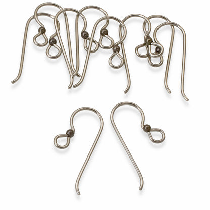 10 Gray Niobium Earring Hooks + 2mm Black Bead Accent - Hypoallergenic