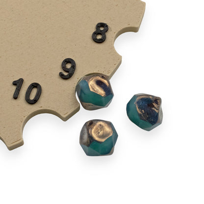Turquoise Aqua Blue Bronze 9mm Baroque Central Cut - Raven's Journey Czech Glass - 10-Pack
