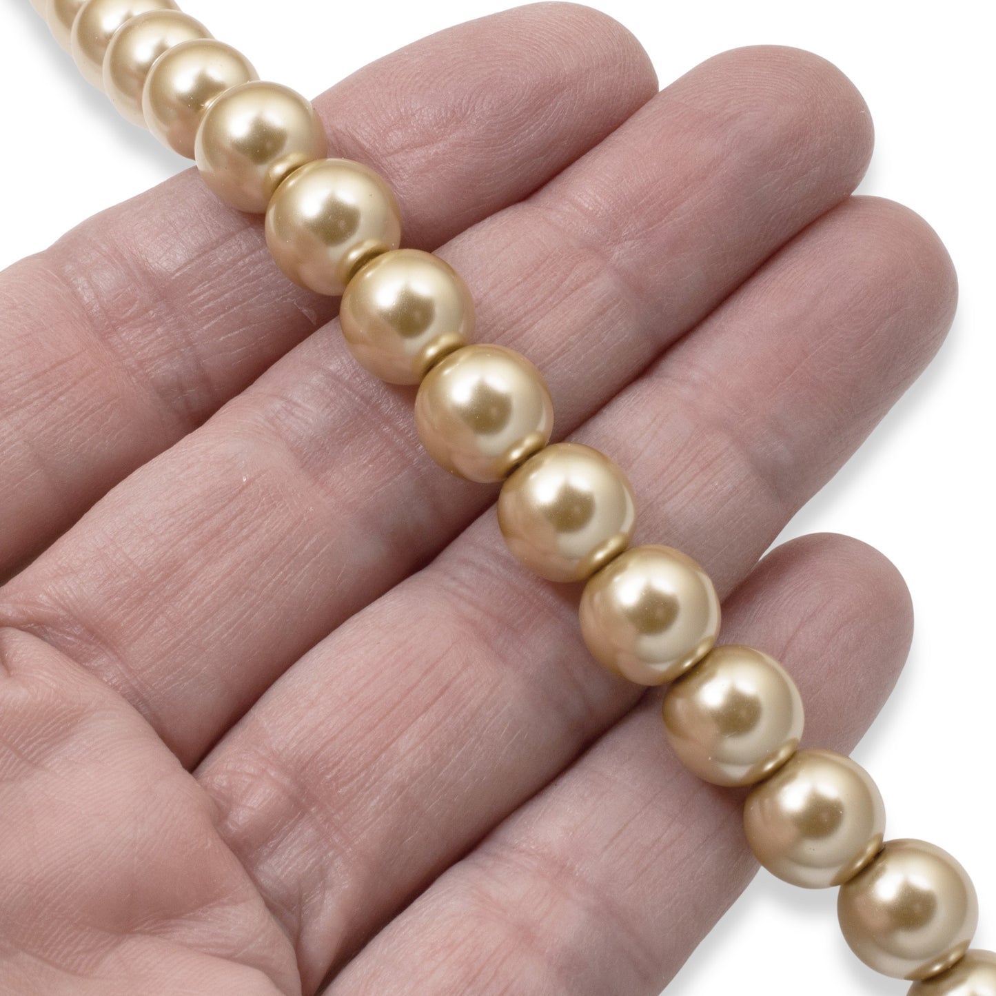 10mm Champagne Gold Glass Pearls 7-Inch Strand, DIY Bridal Supplies