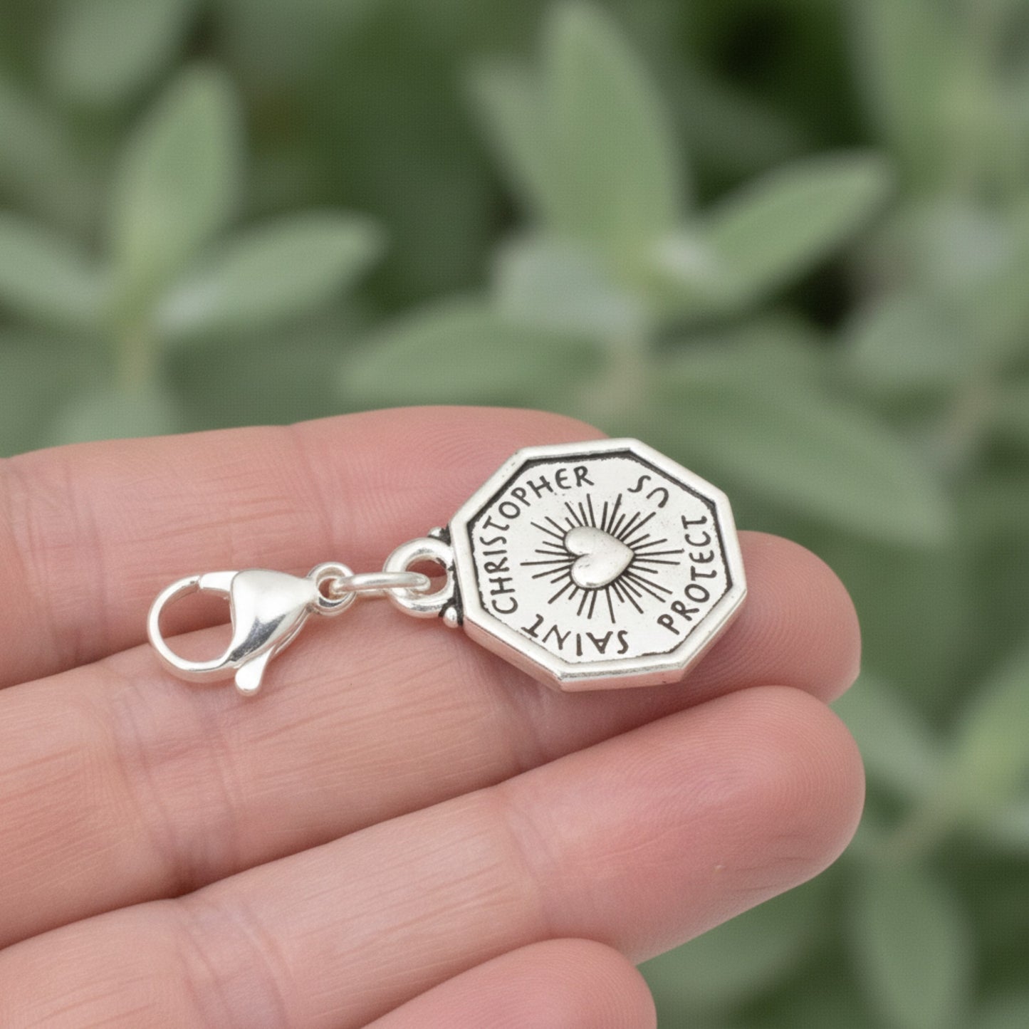 Saint Christopher Clip-On Charm: Silver Double Sided Travel Protection Faith Gift