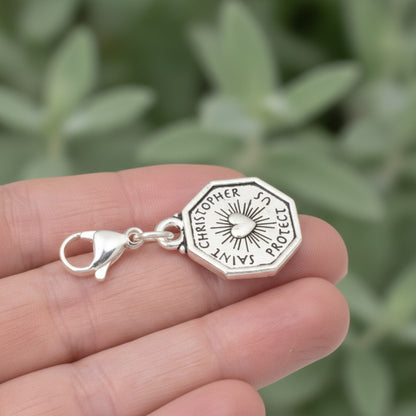 Saint Christopher Clip-On Charm: Silver Double Sided Travel Protection Faith Gift