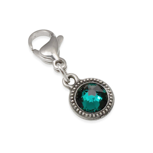 May Birthstone Clip-On Charm, Emerald Green Crystal with Lobster Clasp, Unique Birthday Gift