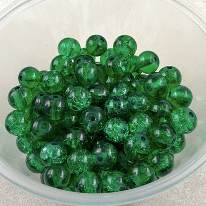 Crackle Glass Beads Green 100-Pack 6mm Round Christmas Jewelry & Craft Supply