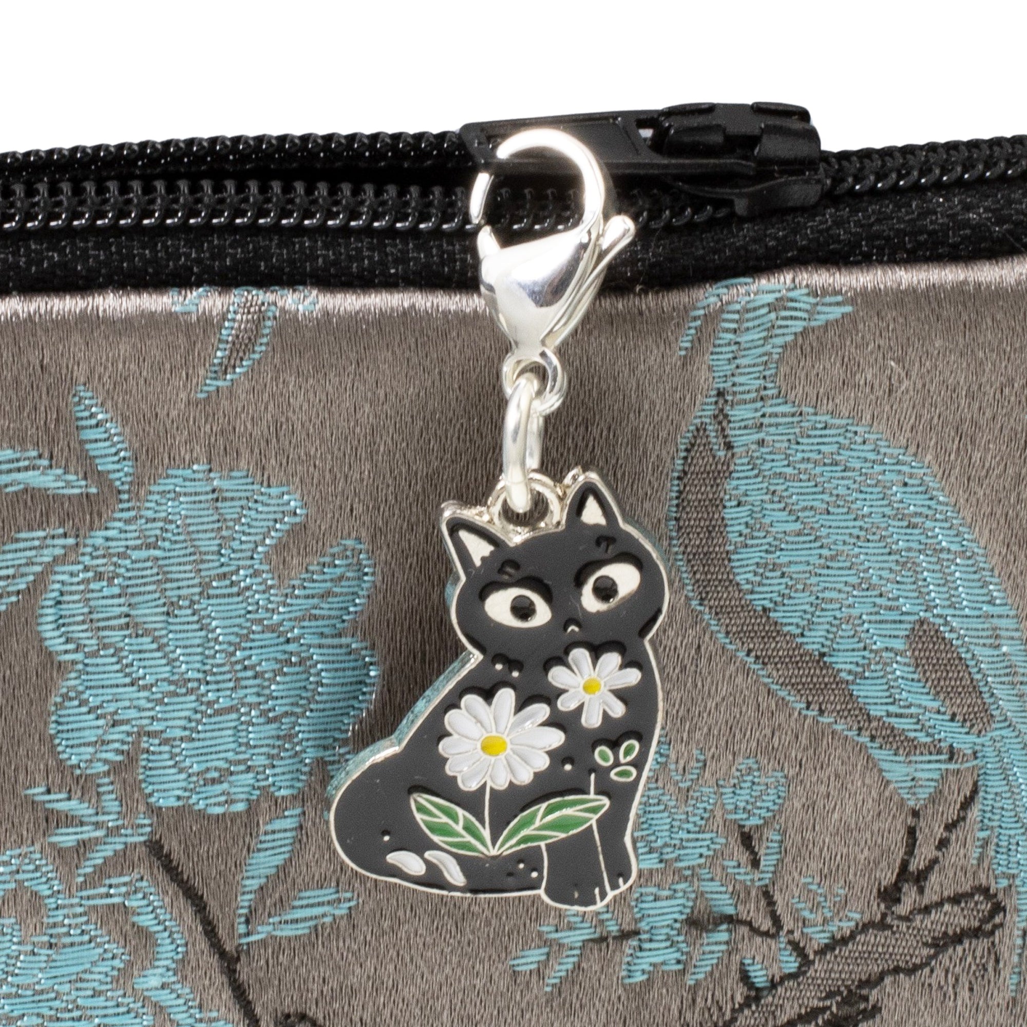 Black Cat Clip-On Charm - Daisy Cat Bag Charm - Zipper Pull -Cat Lover Accessory