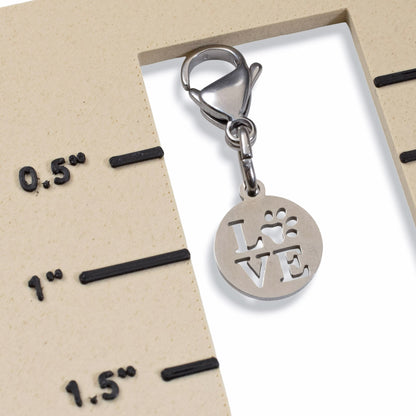 Paw Print Clip On Charm: Silver Love Dog Tag Pet Collar Accessory Stainless Steel