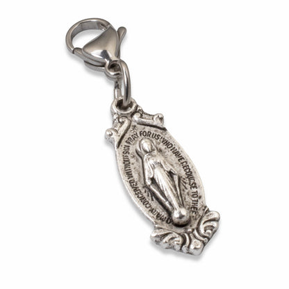 Miraculous Medal Clip On Charm: Silver Virgin Mary Catholic Jewelry Gift