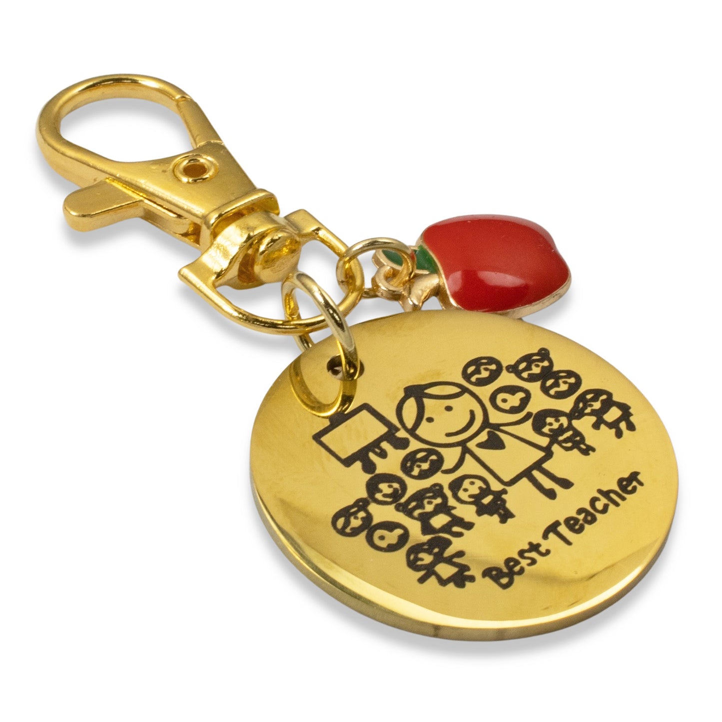 Teacher Appreciation Clip-On Bag or Keychain Charm - "Best Teacher" Medallion + Apple Charm