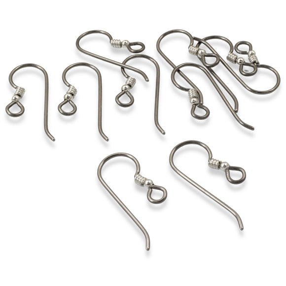 10 Gray Niobium Ear Wires - Bead & Coil Accents - Hypoallergenic Earring Hooks