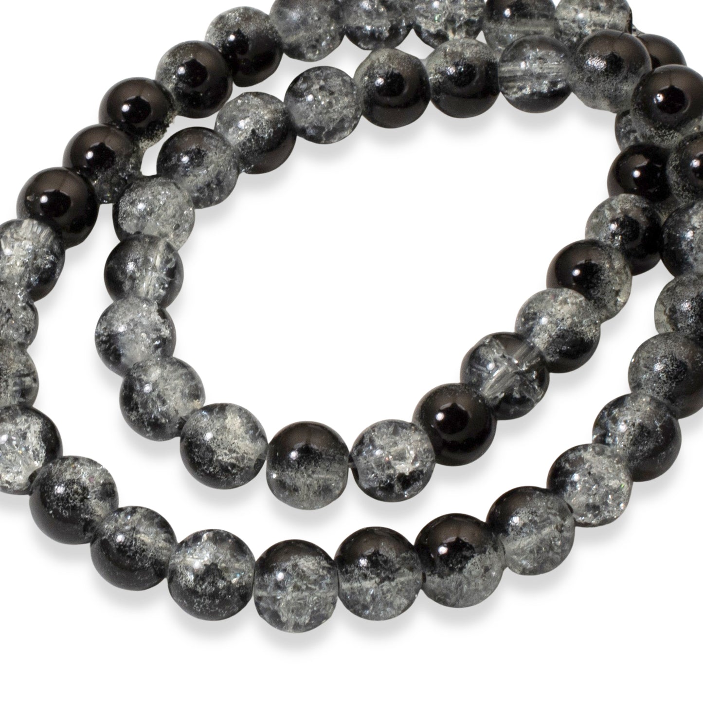 50-Pack 8mm Black & Clear Crackle Glass Beads, Two-Tone Beads for DIY Jewelry