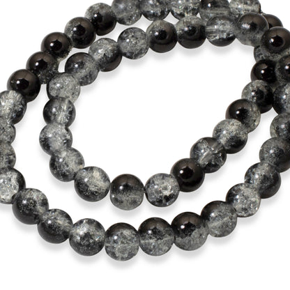 50-Pack 8mm Black & Clear Crackle Glass Beads, Two-Tone Beads for DIY Jewelry