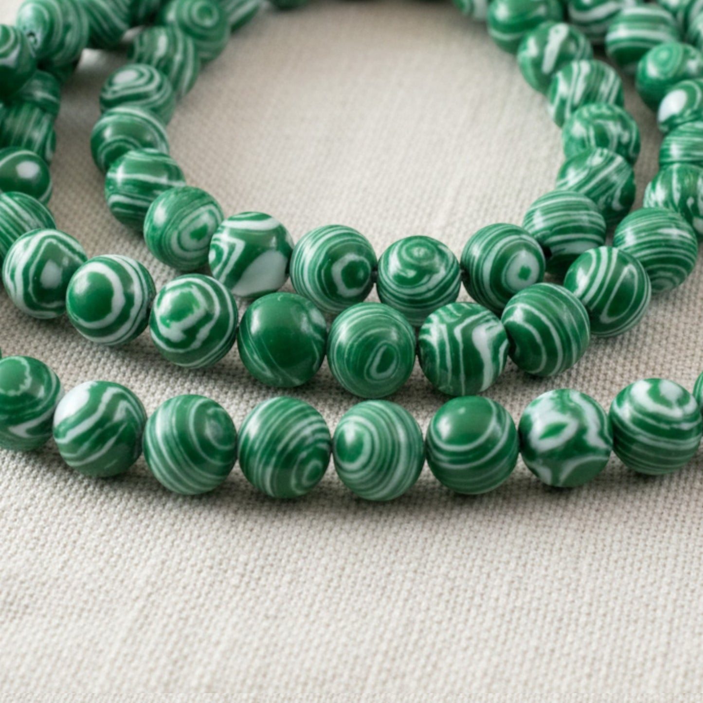 Composite Malachite Beads: Green White Striped 8mm Round Synthetic Stone Strand for Jewelry Making
