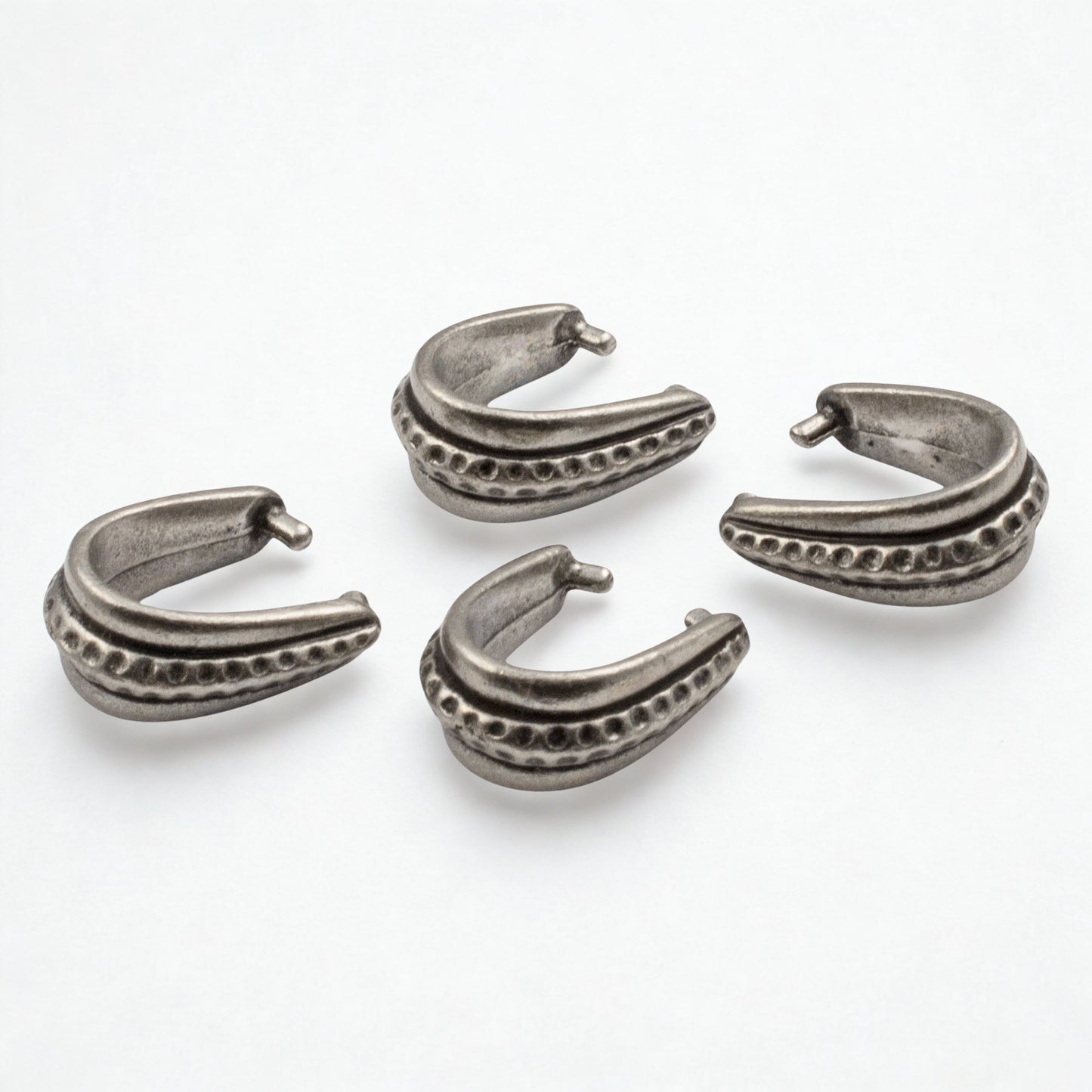 Dark Silver Pinch Bails Hammered Design, 4-Pack Antique Pewter Pendant Holders