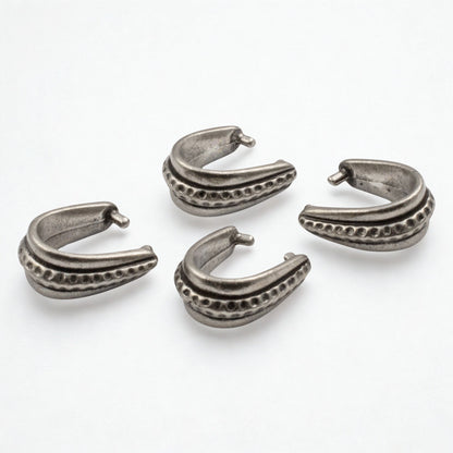 Dark Silver Pinch Bails Hammered Design, 4-Pack Antique Pewter Pendant Holders