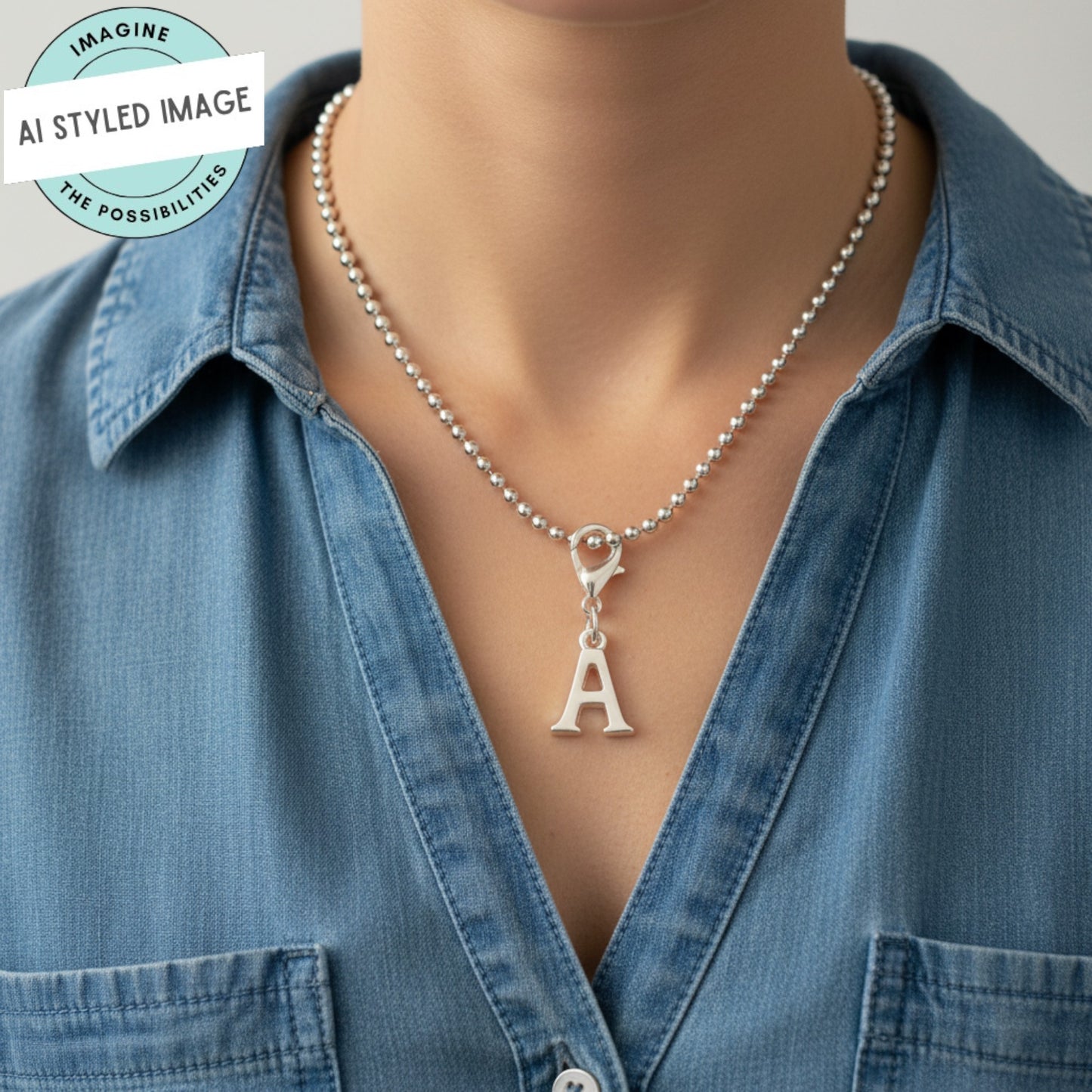 Silver Letter A Charm, Initial Alphabet Clip-On, Personalized Jewelry, Custom Initial Charm