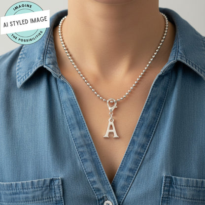 Silver Letter A Charm, Initial Alphabet Clip-On, Personalized Jewelry, Custom Initial Charm
