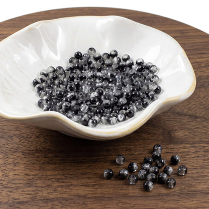 4mm Black & Clear Round Glass Crackle Beads, Two-Tone Double Color 200/Pkg