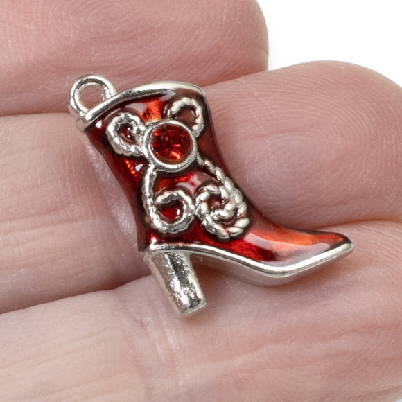 4 Enamel Red Boot Charms + Rhinestones, Eye Catching Boots for Jewelry & Crafts