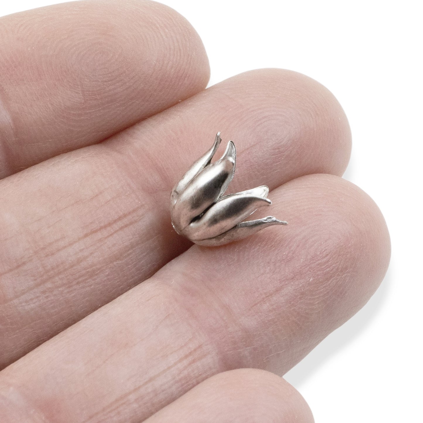 Curled Petal Bead Caps 8mm Antique Silver-Plated Pewter: Dimensional Metal Findings USA Made 4-Pack