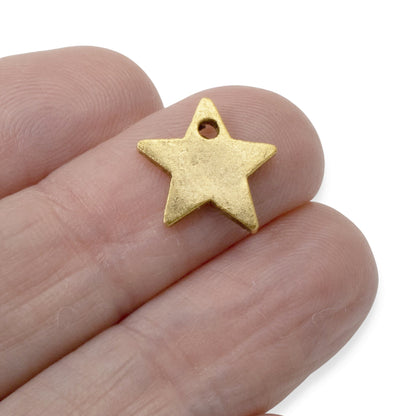 Celestial Gold Star Charms, 2Pc 24k Plated Metal Stamping Flat Tags DIY Jewelry