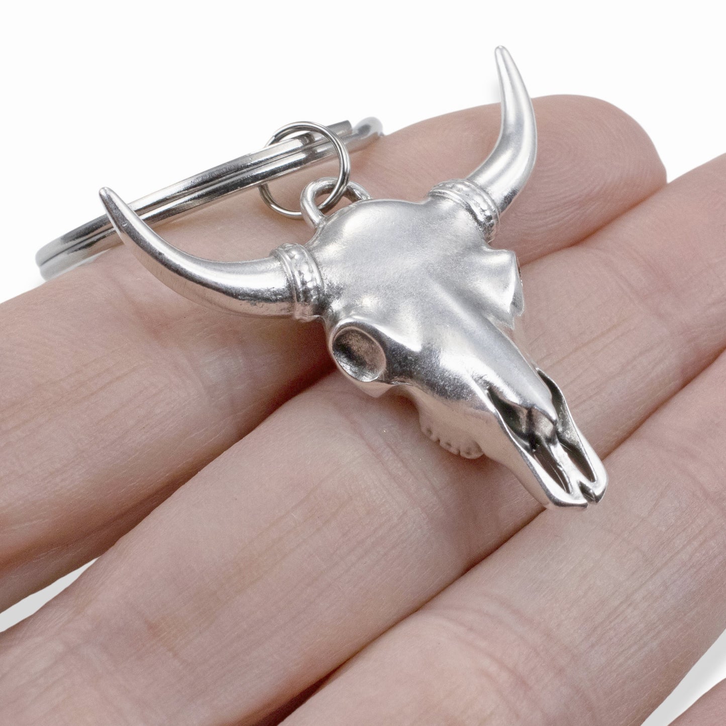 Cowgirl Keychain Western Steer Skull: Silver Longhorn Cowboy Ranch Pendant