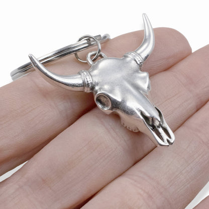 Cowgirl Keychain Western Steer Skull: Silver Longhorn Cowboy Ranch Pendant