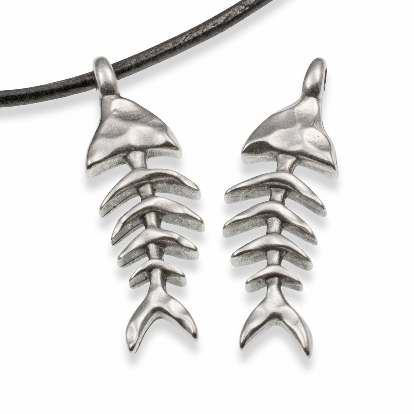 Silver Fishbone Skeleton Pendants: 2Pcs Fishing Beach Coastal Jewelry Supplies