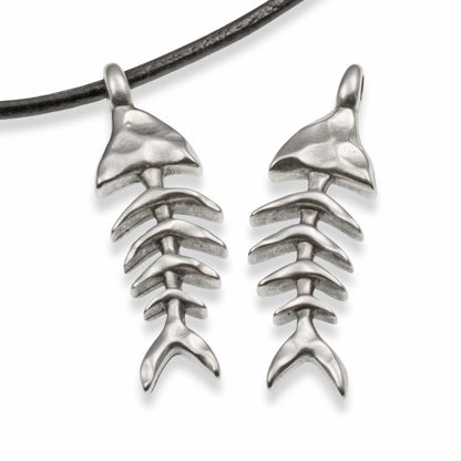 Silver Fishbone Skeleton Pendants: 2Pcs Fishing Beach Coastal Jewelry Supplies