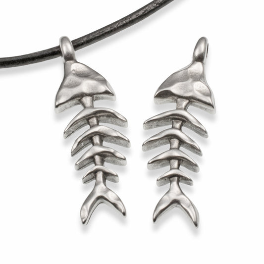 Silver Fishbone Skeleton Pendants: 2Pcs Fishing Beach Coastal Jewelry Supplies
