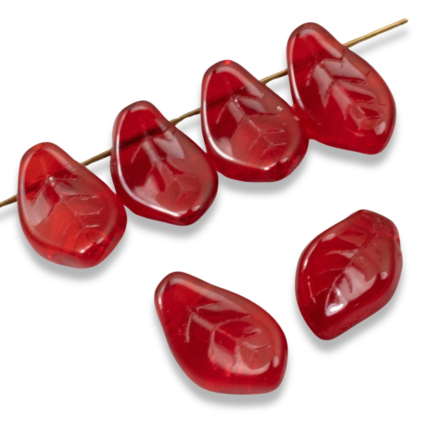 25 Siam Red Leaf Beads - Elegant Top-Drilled Czech Glass Leaves -Jewelry Making