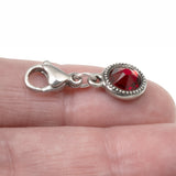 January Birthstone Clip-On Charm, Garnet Red Crystal with Clip-On Design and Lobster Clasp, Unique Present for Birthday, Small Gift Idea