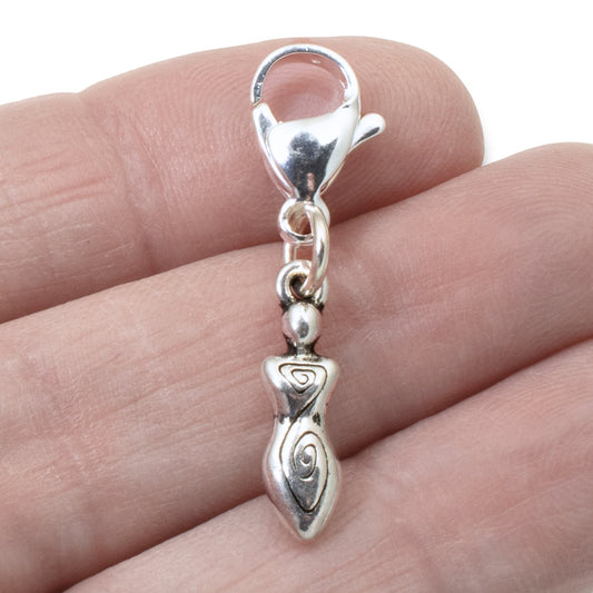 Silver Goddess Charm, Divine Feminine Jewelry, Spiritual Clip-On Accessory