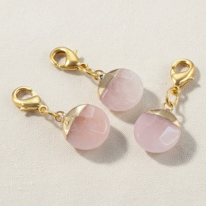 Rose Quartz Clip-On Charm, Pink Gemstone Bag Charm, Gold Lobster Clasp Accessory