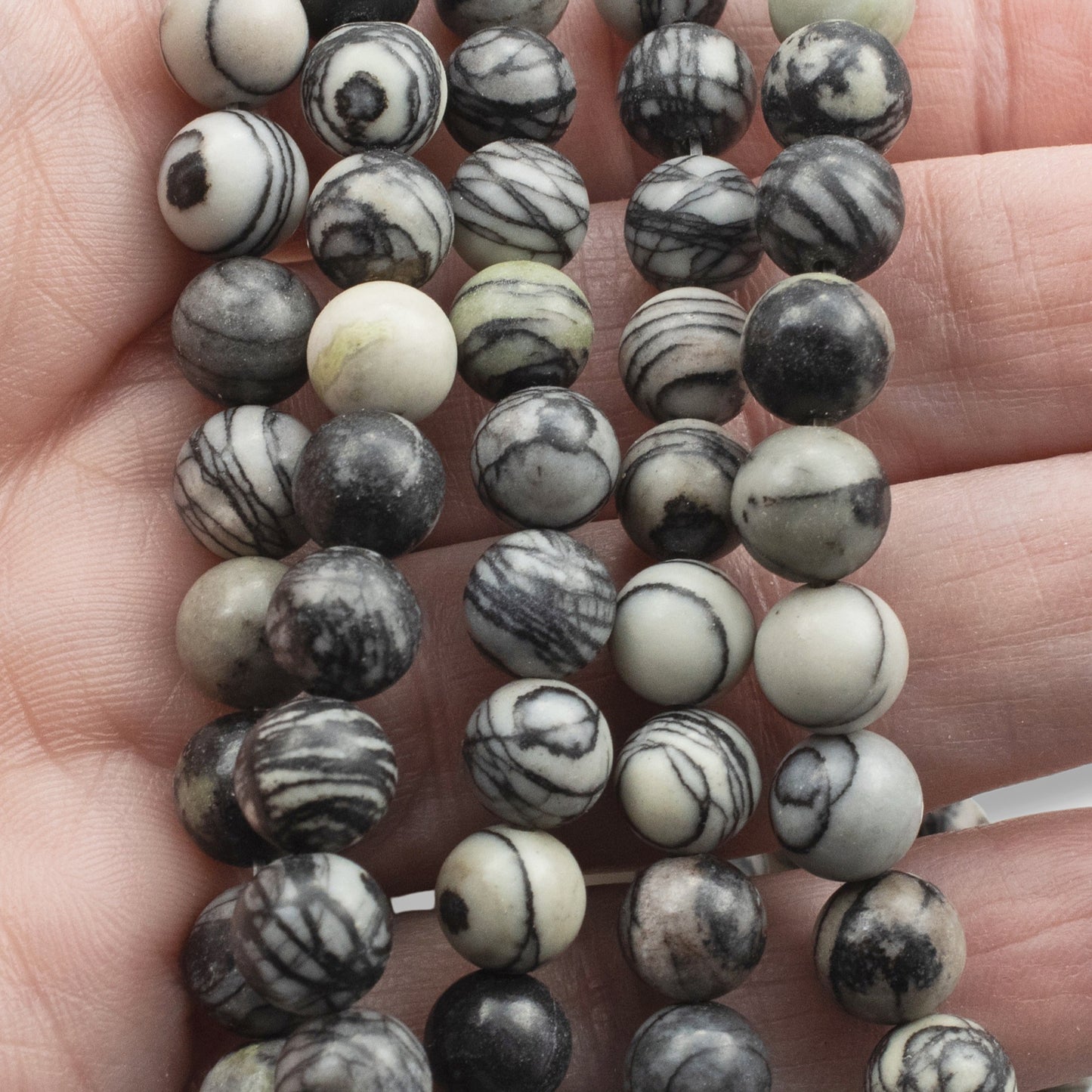 Black Silk Stone Beads: 8mm Round Striped Jasper Gemstone Strand Natural Stone 47pcs