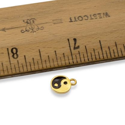 Yin Yang Charm, 4-Pack Mini Gold Black Enamel Balance Symbols, Spiritual Jewelry