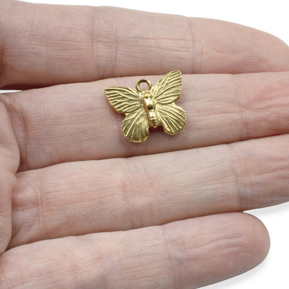 Gold Butterfly Charms: 24k Plated Antique Pewter Nature Pendants USA Made 2-Pack