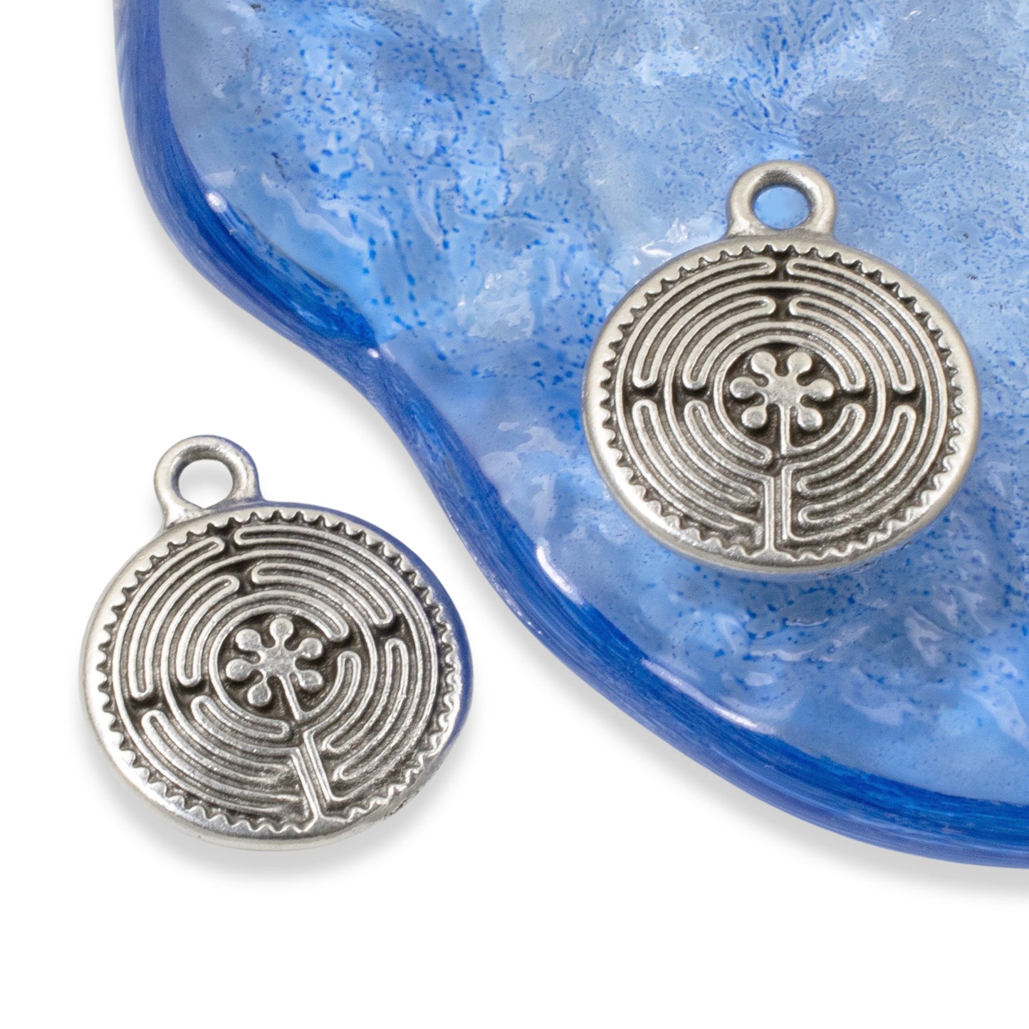 4 Silver Labyrinth Charms, TierraCast Double-Sided Maze for DIY Jewelry